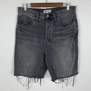 MADEWELL High-Rise Long Denim Shorts Bronxdale Wash GRAY CUT OFF SIZE 30 Grunge